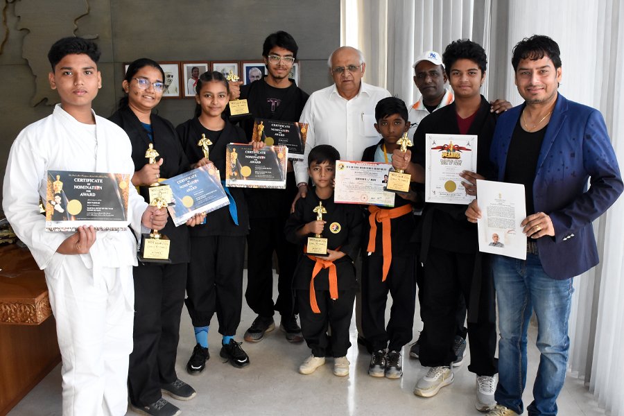 Group 2: Mehsana District squad and National Martial Arts Awardees meeting with Chief Minister Shri Bhupendra Patel